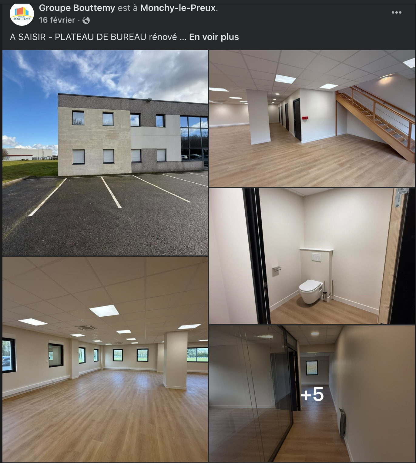 Publication Facebook du Groupe Bouttemy annonçant la construction d’un pôle d’activités